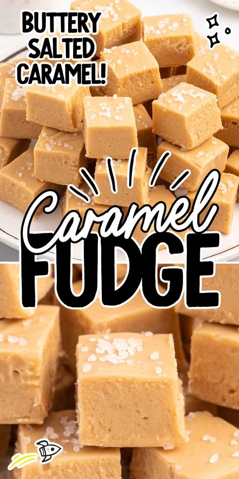 Carmel Fudge, Caramel Fudge Recipe, Homemade Fudge Recipes, Fudge Ingredients, Salted Caramel Fudge, Food Candy, Fudge Recipes Easy, Caramel Fudge, Creamy Caramel