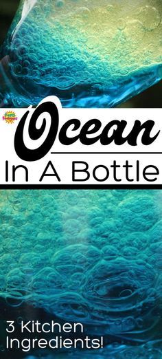 Make a mesmerizing ocean in a bottle with 3 kitchen ingredients! Great calm down bottle or sensory bottle! Tip the bottle end to end to create undulating waves and bubbles. It's fascinating to watch! #HappyHooligans #Kids #Crafts #Daycare #Toddlers #Preschool #Preschoolers #Sensory #Activity #WaterPlay #CalmDown #Science Ocean In A Bottle, Calm Down Bottle, Sensory Bottle, Happy Hooligans, Kitchen Ingredients, Ocean Activities, Sensory Activity, Sensory Bottles, Ocean Crafts