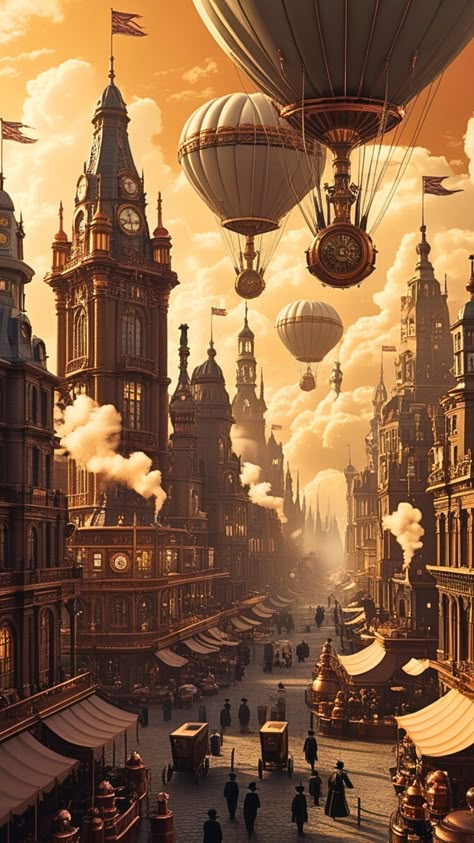 Visit our Channel for all type of Fantasy. #Fantasy #steampunk #art #landscape #city Fantasy Art Style, Steampunk Fantasy, Landscape City, World Of Fantasy, Steampunk Art, Art Landscape, Art Style, Fantasy Art, Balloons