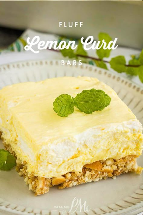 Lemon Curd Fluff Bars have a vanilla wafer crust topped with a tart and sweet lemon filling topped. These are unbelievably delicious. #lemon #dessert #recipe #easy #nillawafers #lemoncurd #coolwhip #callmepmc #salad #jello Lemon Curd Bars, Recipes Using Lemon Curd, Lemon Fluff, Lemon Curd Dessert, Justine Kameron, Recipe Using Lemons, Lemon Food, Lemon Desserts Easy, Vanilla Wafer Crust