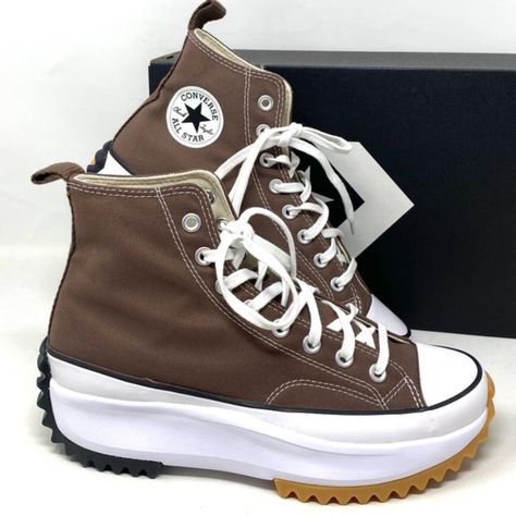 Converse Run Star Hike Platform Shoes Women's Canvas Brown High Sneakers A03061c Brand New With Box! 100% Authentic. The Laid-Back Design Of The Iconic Chuck Taylor All Star Gets An Elevated Update In The Run Star Hike. A Canvas Upper Comes Together With The Classic Star Ankle Patch. With Its Signature Jagged Platform Outsole To Help You Stand Out In Any Crowd. High-Top Platform Sneaker With Canvas Upper Eva Cushioning Provides All-Day Comfort A Mesh Lining Keeps It Breathable Iconic Star Ankle Converse Brown Platform, Converse Run Star Hike Brown, Converse Chuck Taylor Lift Platform In Brown, Converse Platform Run Star Hike, Elevated Sneakers, Converse Run Star Motion Cx Platform, Converse Run Star Hike Platform, Track Star, Converse Run Star Hike