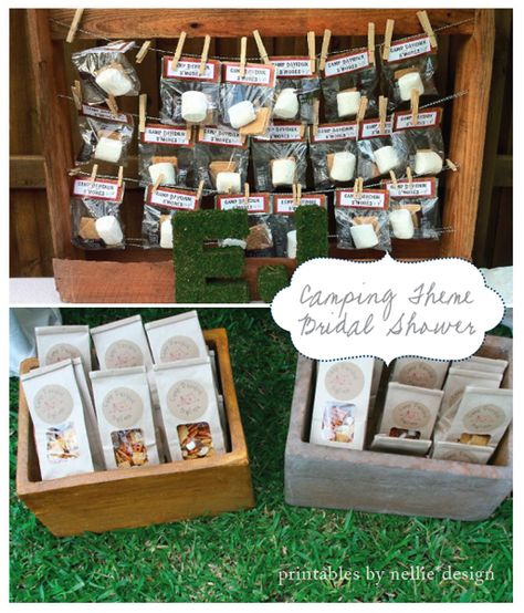 Camping Bridal Shower :: S'mores & Trail Mix Favors Trail Mix Favors, Outdoor Wedding Games, Campground Wedding, Country Bridal Shower, Wedding Shower Themes, Couple Wedding Shower, Bridal Shower Planning, Bachelorette Decorations, Unique Bridal Shower