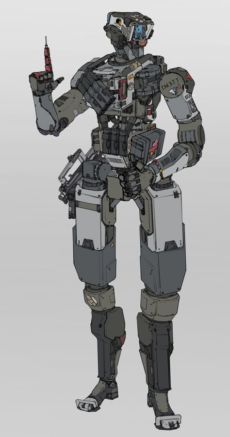 Crew of the Salonika - E.M-3.T.T, Will JinHo Bik on ArtStation at https://www.artstation.com/artwork/bPbDn Military Robot, Future Soldier, 2160x3840 Wallpaper, Cool Robots, Arte Robot, An Engineer, Arte Cyberpunk, Cyberpunk Character, 캐릭터 드로잉