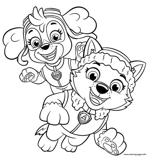 Print Skye and Everest coloring pages Sky Paw Patrol Coloring Page, Sky Paw Patrol Drawing, Paw Patrol Everest, Sky Paw Patrol, Paw Patrol Cartoon, Paw Patrol Skye, Everest Paw Patrol, Skye Paw, Paw Patrol Coloring