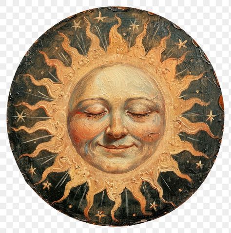 Sun Face Illustration, Stars With Faces, Star Icon Aesthetic, Sun With A Face, Sun Symbolism, Sun People, Sun Illustration Vintage, Sun Vintage Illustration, Vintage Sun