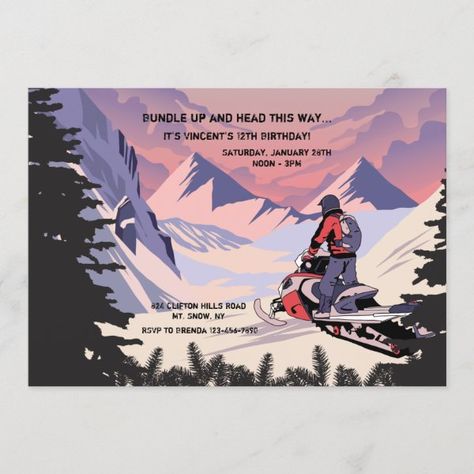 Snowmobile Birthday Party Invitation 12th Birthday, Birthday Party Invitation, Snowmobile, Birthday Party Invitations, Birthday Invitations, Party Invitations, Birthday Party, Tags, Stars