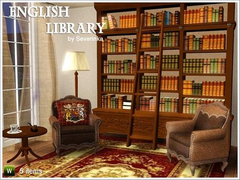 Severinka_'s English Library set Sims 4 House Cc, Ts4 Lots, Fantasy Library, Sims Interior, Sims 4 Decor, Sims 3 Cc Finds, Adventure Decor, English Library, Furniture Cc