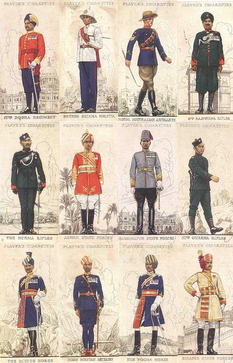 Vintage Uniform Cigarette Cards Male Fashion Design, Old Military Uniforms, Uniform Reference, Vintage Military Uniforms, Bengal Lancer, Uniforms Ideas, Indian Military, Vintage Uniform, Military Suit