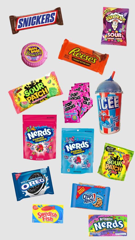 #candy #preppy 90s Candy, Homemade Gummy Bears, Candy Salad, Preppy Shuffles, Making A Gift Basket, Paper Squishy, Trip Snacks, Kids Milk, Road Trip Snacks