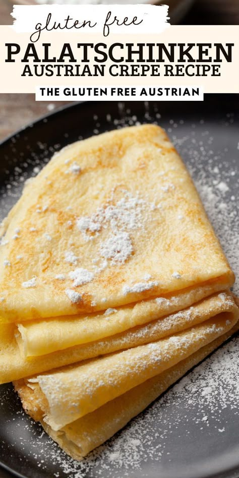 Gluten Free Crepes Recipe Easy, Gluten Free Swedish Pancakes, Gluten Free Recipes For Dinner Easy Families, Gluten Free And Dairy Free Breakfast, Healthy Gluten Free Breakfast Ideas, Best Gluten Free Pancakes, Gluten Free German Pancakes, Breakfast Crepes Filling, Austrian Pancakes