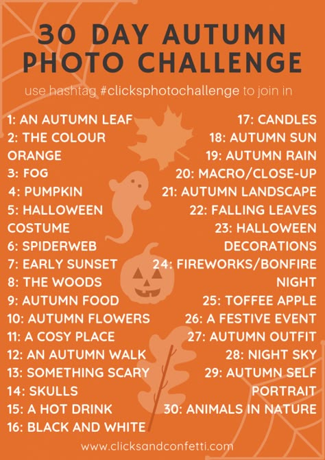 Photography Challenge Beginners, Halloween Crafting, Photo A Day Challenge, Fall Mood Board, Instagram Challenge, Autumn Rain, Fun Fall Activities, Photography Challenge, Happy Fall Y'all