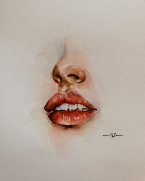 Watercolour Lips, Mouth Painting, Art Coursework, Sustained Investigation, Study Painting, Lips Art, Pop Art Artists, Painting Girl, Mouth Drawing