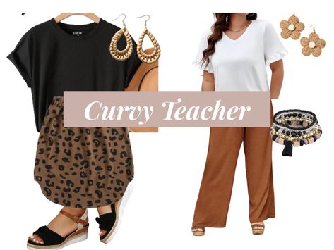 Curvy Teacher Outfit Ideas Plus Size Teacher Outfits High School, Teacher Tshirt Outfit, Shein Teacher Outfits, Curvy Teacher Outfits, Plus Size Teacher Outfits, Kindergarten Teacher Outfits, Amazon Teacher Outfits, School Teacher Outfits, Teacher Outfit Ideas