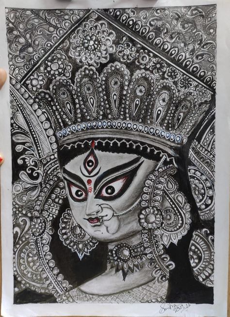 Welcoming Ma Durga in this puja time in my way❤️ Durga Maa Aesthetic Drawing, Mandala Durga Maa, Durga Puja Sketch, Drawing For Durga Puja, Durga Puja Aesthetic Drawing, Durga Puja Mandala Art, Maa Durga Drawing Sketch Realistic, Durga Maa Doodle Art, Ma Durga Sketch