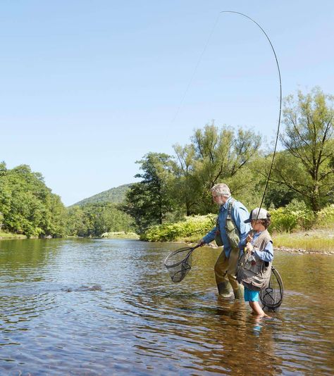 Man and Boy Fly Fishing Weekend In New York, Backyard Obstacle Course, Free Summer Activities, Conservation Of Natural Resources, Fly Fishing Tips, Catskill Mountains, Fun Summer Activities, Community Park, Deep Sea Fishing