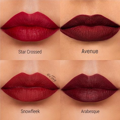 The Best Red, Dark Red, Vampy colours from Colourpop Ultra matte Liquid lipstick. I Luv It! Red Lipstick Makeup Blonde, Dark Red Lipstick Makeup, Red Ombre Lips, Summer Lipstick Colors, Pretty Lipstick Colors, Maquillage Kylie Jenner, Dark Red Lipstick, Vampy Nails, Lipstick Guide