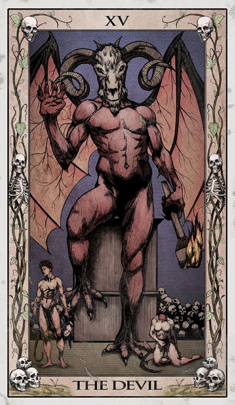 The Devil Tarot Card, Devil Tarot Card, The Devil Tarot, 천사와 악마, All Tarot Cards, Tarot Tattoo, Dark Fantasy Artwork, The Quarry, Esoteric Art