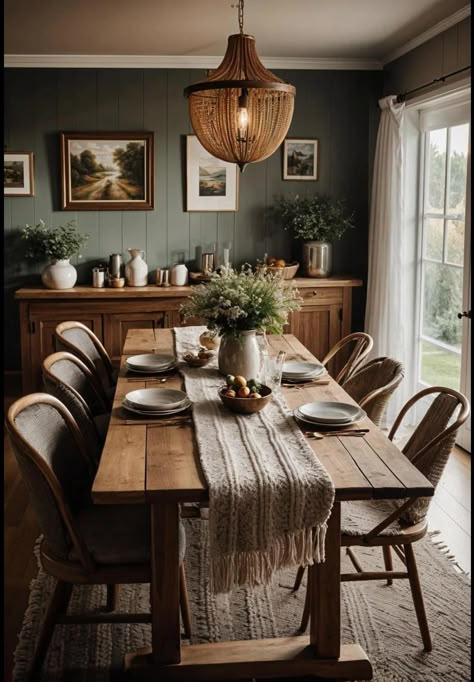 Cozy Home Dining Room, Calm Dining Room, Cosy Dining Room Ideas, Scandinavian Cabin Interior, Cozy Craftsman, Dining Room Dark, Cosy Dining Room, Christmas Dining Room Decor, Dining Room Rustic