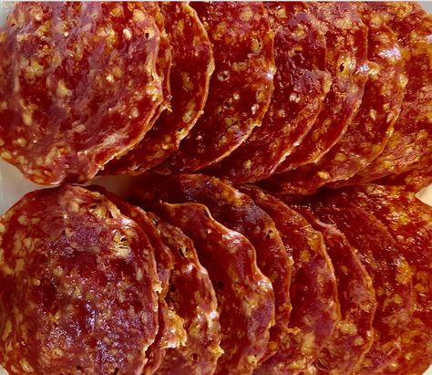 Crispy Salami Bites, Salami Chips Baked, Homemade Salami Ground Beef, Italian Dry Salami Recipes, Homemade Hard Salami, Baked Salami, Sliced Salami, Genoa Salami, Weekly Dinner