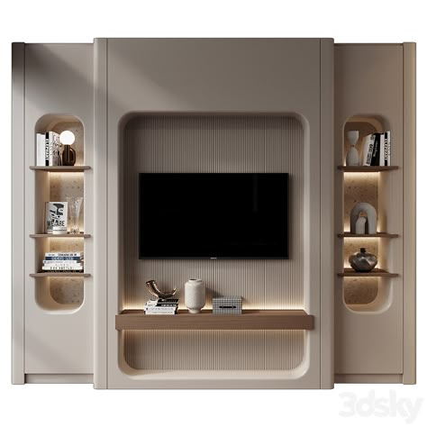 TV Shelf KTV138 - TV Wall - 3D model Tv Unit In Niche Wall, Beige Tv Wall, Latest Tv Wall Unit Designs, Tv Unit Elevation, Tivi Shelf, Tv Ledge, Tv Wall Kitchen, Tv Wall Unit Designs, Tv Shelf Design