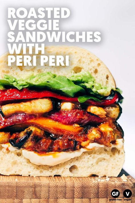 Roasted Veggie Sandwiches with Peri Peri — Evergreen Kitchen Sandwiches Vegetarian, Vegetable Sandwich Recipes, Evergreen Kitchen, Veggie Sandwiches, Clean Eating Vegetarian Recipes, Veg Sandwich, Easy Vegetarian Dinner, Dinner Sandwiches, Peri Peri