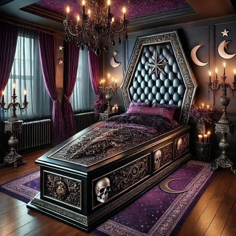 Gothic Decor Bedroom, Colorful Room Decor, Gothic Bedroom, Dream Bedroom Inspiration, Cute Diy Room Decor, Dark Home Decor, Goth Home Decor, Dark Home, Cute Bedroom Decor