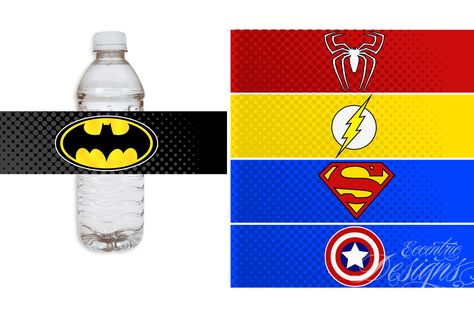 Superhero Birthday Party - Water Bottle or Soda Pop Labels (Batman, Spiderman… Diy Superhero Party, Heroes Party, Superman Birthday Party, Diy Superhero, Superhero Party Favors, Birthday Superhero, 4de Verjaardag, Superman Party, Superhero Baby Shower