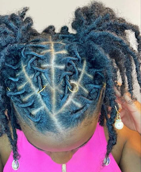 Loc Styles For Short Hair Updo, Loc Styles Two Ponytails, Loc Two Ponytail Styles, Two Ponytails Loc Styles, Barrel Twist Locs Women Ponytail, 2 Ponytail Loc Styles, Two Ponytails With Locs, Cute Simple Loc Styles, Female Retwist Styles