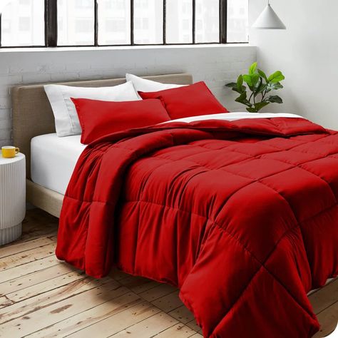 Alwyn Home Comforter Set | Wayfair Red Comforter Sets, Oversized King Comforter, Red Comforter, Queen Size Comforter Sets, King Size Comforter Sets, Box Stitch, Queen Size Comforter, King Size Comforters, Down Alternative Comforter