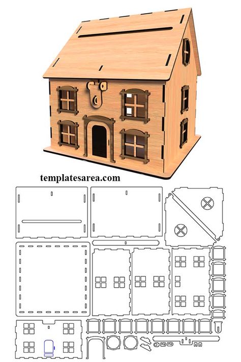 Free Wooden House Tip Box & Piggy Bank Plans (DXF, CDR, SVG) Tip Box Design, Dfx Files Free Cnc, Laser Cut Box Design, Pirate Ship Drawing, Lézervágott Fa, Laser Cut Snowflake, Free Laser Cut Files, Marvel Iphone Wallpaper, Diy Laser Cut