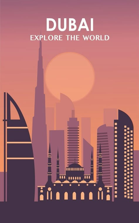 Minimalist Travel Poster, Vector Travel Poster, City Poster Design, Dubai Illustration, Tourism Illustration, Dubai Poster, Place Illustration, Photo Book Cover, City Posters