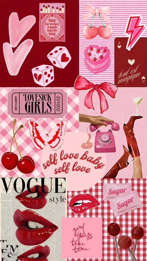 Preppy, cute, light pink, red, collage Pink And Red Wallpapers, Red Collage, February Wallpaper, Red Wallpapers, Valentines Wallpaper Iphone, Jelly Wallpaper, Retro Wallpaper Iphone, Valentine Background, Ipad Background