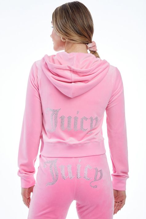 Bedazzled Hoodie, Juicy Tracksuit, Juicy Couture Tracksuit, Velour Hoodie, Track Suit, Pink Parties, Plus Size Shopping, Full Zip Hoodie, Bling Bling