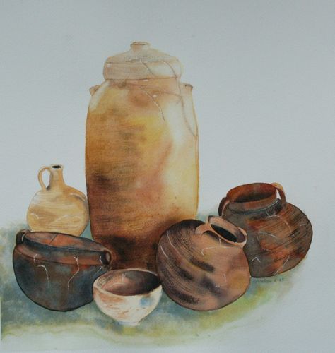 Clay pots Watercolor Clay Pots, Planner Designs, Clay Jar, 2024 Planner, Watercolor Water, Watercolour Inspiration, Ceramic Pots, Clay Pot, Acrylic Canvas