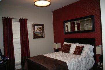 Red Accent Wall Bedroom | Accent Wall Customs Design Ideas, Pictures, Remodel, and Decor Red And Grey Bedroom Walls, Red Bedroom Accent Wall, Maroon Accent Wall Bedroom, Bedroom Red Accent Wall, Burgundy Accent Wall Bedroom, Dark Red Accent Wall, Red Wall Bedroom Ideas, Red And Grey Bedroom Ideas, Red Accent Wall Bedroom