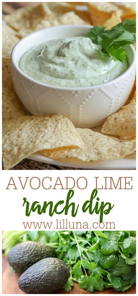 It only takes a small handful of ingredients and a few minutes to whip up some creamy and delicious Avocado Lime Ranch Dip! Filled with cilantro, lime juice, and avocado, this ranch dip is perfect for dipping chips or topping Mexican dishes! #avocadolimeranchdip #avocadolimeranch #ranchdiprecipe #ranchdip #avocadolime Avocado Lime Ranch, Mexican Brunch, Chip Dip Recipes, Ranch Dip Recipe, Mexican Favorites, Dip For Tortilla Chips, Dry Mixes, Avocado Ranch, Savory Foods