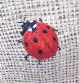 Sew little time-for embroidery: Embroidered Badges, Ladybird. Bug Embroidery, Bugs Embroidery, Silk Ribbon Embroidery Patterns, Hand Embroidery Patterns Flowers, Embroidered Badges, Creative Embroidery, Lady Bird, 자수 디자인, Sewing Embroidery Designs