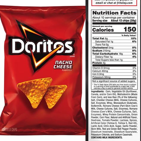 Doritos Nachos, Nacho Cheese, Nutrition Labels, Dietary Fiber, Vitamin D, Saturated Fat, Nachos, Serving Size, Nutrition Facts