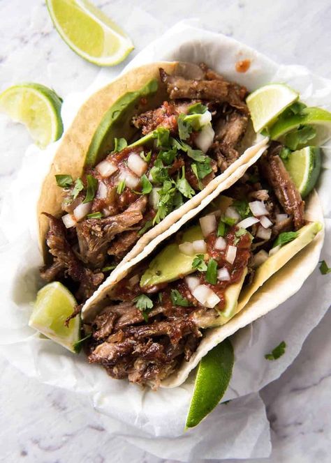 Mexican Pulled Pork Tacos - the juiciest, easiest, most flavoursome Pork Carnitas you will ever make! www.recipetineats.com Mexican Pulled Pork Tacos, Mexican Slow Cooker, Pork Carnitas Tacos, Isabel Eats, Slow Cooker Carnitas, Pork Carnitas Slow Cooker, Pulled Pork Tacos, Carnitas Recipe, Recipetin Eats