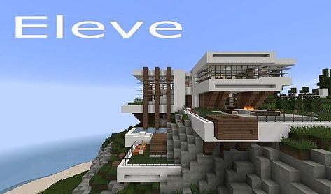 Eleve Modern Contemporary Cliff House Minecraft Map Minecraft Modern Cliff House, Minecraft Cliff House, Modern Minecraft Houses, Victorian Greenhouses, Minecraft Images, Minecraft Modern, Minecraft House Tutorials, Cliff House, Modern House Facades