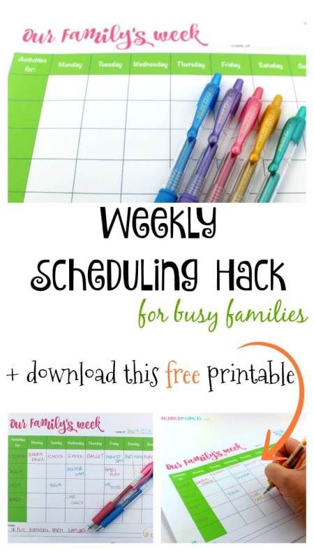 Weekly Scheduling Hack for Busy Families + free printable Weekly Family Schedule, Family Weekly Planner, Free Weekly Calendar, Busy Mom Planner, Free Family Printables, Pilot G2 Pens, Printable Schedule, Family Schedule, Schedule Printable