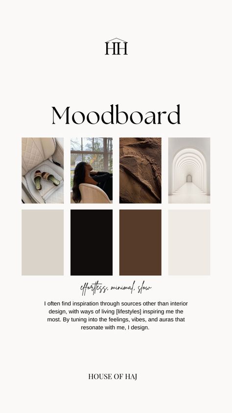 Moodboard — Effortless, Minimal, Slow Minimalistic Mood Board, Tiktok Layout, Minimalist Mood Board, Earthy Branding, Digital Brochure, Interior Design Instagram, Business Branding Inspiration, Mood Board Template, Color Catalog