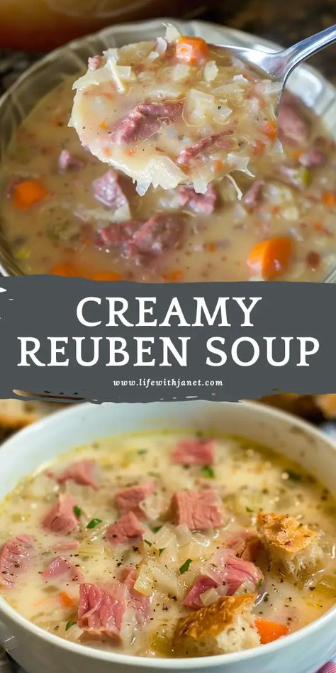 Creamy Reuben Soup Herb Drinks, Reuben Soup Recipe, Creamy Reuben Soup, Recipes Dumplings, Yankee Recipes, Reuben Soup, Corned Beef Soup, Malaysian Recipes, Armenian Food