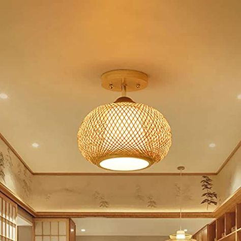 Amazon.com: wicker light - Prime Eligible Cage Ceiling Light, Decorative Ceiling Lights, Bamboo Chandelier, Bamboo Lantern, Farmhouse Lamps, Bamboo Light, Wood Lantern, Modern Led Ceiling Lights, Light Fixtures Flush Mount