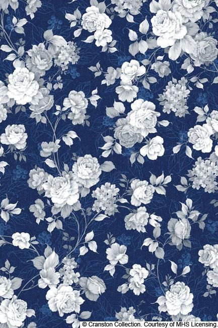 Charlotte - Wedgewood Roses - per yard - Quilting Treasures - Roses, White on Dark BLUE - 24114-Y  #beehappyquiltkit #jellyrollpattern #quiltpattern #rileyblake #modafabrics #benartex #quilt #supplies #quilting #RebsFabStash