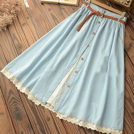 Denim Skirt With Belt, Crochet Skirt Pattern, Mid Calf Skirt, Denim Skirt Outfits, Skirt With Belt, Crochet Skirts, Mode Boho, Denim Skirt Women, Outfit Jeans