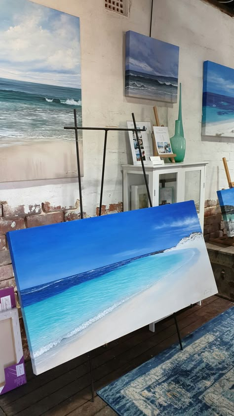 I put the finishing touches on this commission today. The client wanted just to have the long stretch of crystal clear turquoise water on chalky white sand, which epitomises a family favourite location. Deep Painting Ideas On Canvas, Deep Paintings, Outdoor Canvas Art, Ocean Art Painting, Ocean Artwork, Easy Flower Painting, Acrylic Painting Diy, Beach Canvas Wall Art, Beach Canvas Art