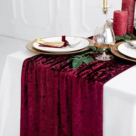 December Wedding Table Runner, Red Velvet Table Runner, Maroon Table Runner, Medieval Christmas, Decoration Wedding Table, Velvet Table Runner, Velvet Tablecloth, White Table Cover, Tablecloth Christmas