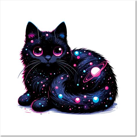 Cute cosmic black cat in stars pattern, for cat and space lovers, unique artistic design. -- Choose from our vast selection of art prints and posters to match with your desired size to make the perfect print or poster. Pick your favorite: Movies, TV Shows, Art, and so much more! Available in mini, small, medium, large, and extra-large depending on the design. For men, women, and children. Perfect for decoration. Celestial Animals, Cosmic Cat, Space Illustration Art, Cute Star, Galaxy Cat, Aphmau Fan Art, Kawaii Tattoo, Art Gallery Wallpaper, Space Cat