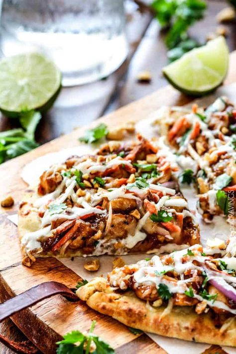 Thai Chicken Flatbread, Chicken Flatbread Recipes, Chicken Flatbread Pizza, Flatbread Pizzas, Grilled Pizza Recipes, Chicken Pizza Recipes, Chicken Flatbread, Healthy Pizza Recipes, Carlsbad Cravings